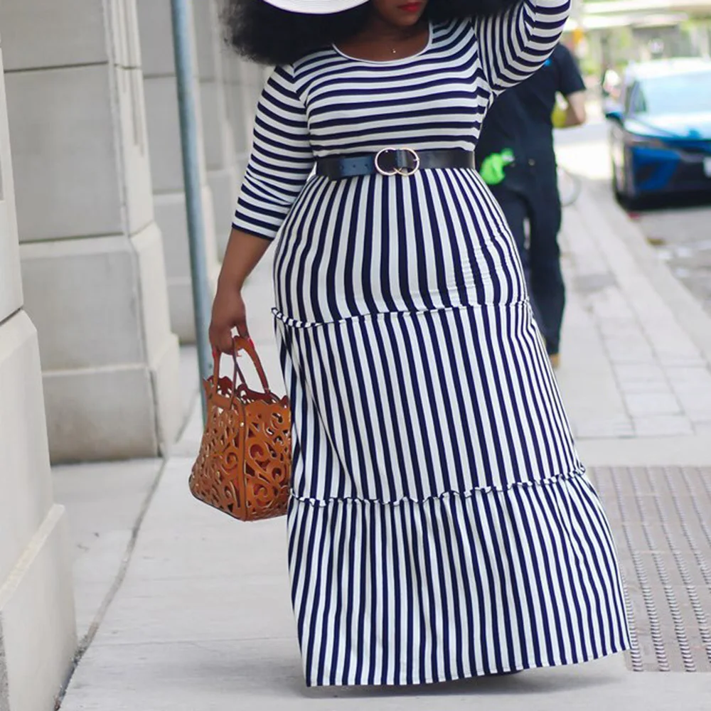 

Large Plus Size Stripes African Dress Women Long Maxi Dresses 2020 Fall Autumn Clothes Casual A Line Vestidos Femme Streetwear