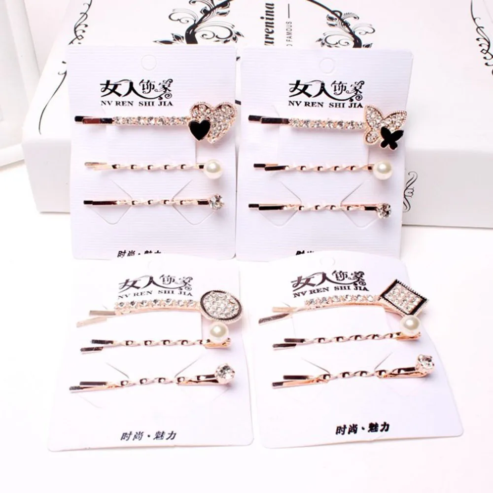 3 шт./компл. заколки для волос в Корейском стиле девочек с кристаллами и стразами