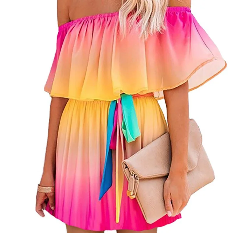 

UNAIZA Female Pretty Dress New Printed One-Line Collar Dress Hedging Sleeveless Dress 2021 New Fashion Casual Elegant Long Skirt