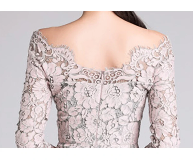 

New arrived Fashion Women's Dress Fall 2019 New One-neck Low-breast Lace Seven-minute Sleeve-wrapped Hip Dress