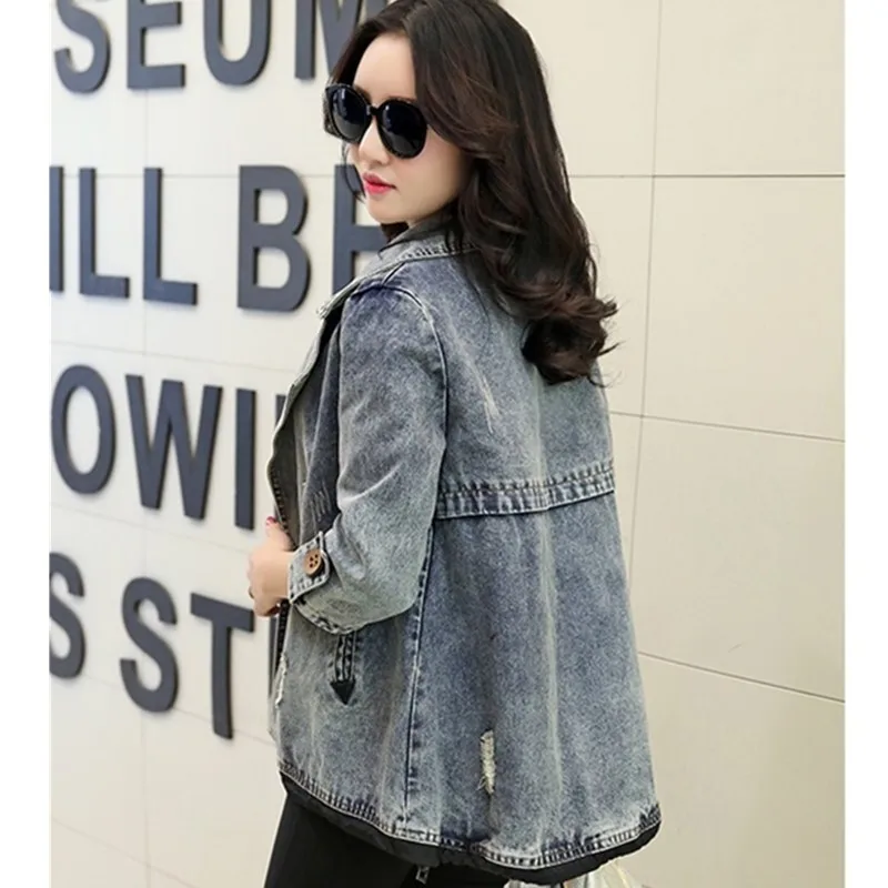 Женская короткая джинсовая куртка свободная осенне-Весенняя Базовая с рукавом 3/4