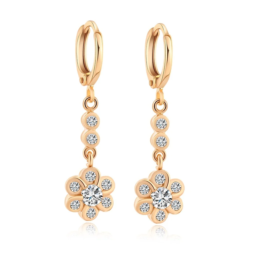 

2021 New Fashion 18K Gold Flower Petals Austria Zircon Female Long Tassel Drop Earrings Christmas Gift Luxury Women Jewelry