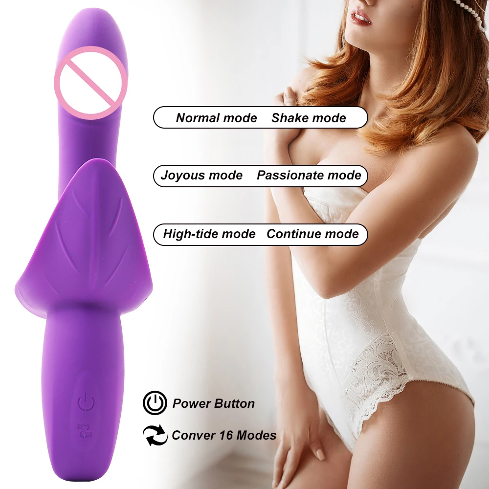 Двойная вибрация 16 скоростей силиконовый мощный фаллоимитатор точки G вибратор