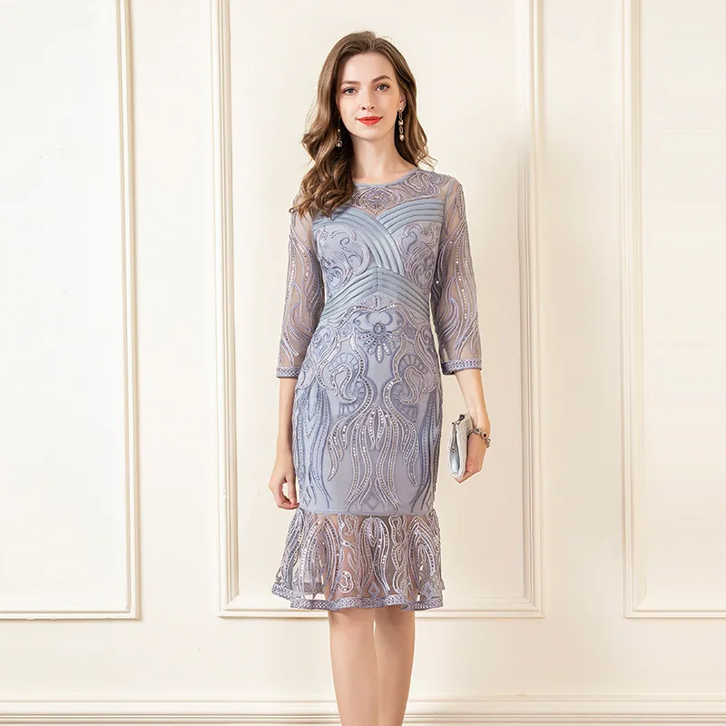 

dress woman autumn party 2021 new High quality embroidery Retro Celebrities elegant Office Lady Dress 4xl free shipping dresses