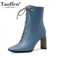 taoffen size 34 43 women ankle boots fashion cross strap high heel winter shoes woman zipper office lady street footwear