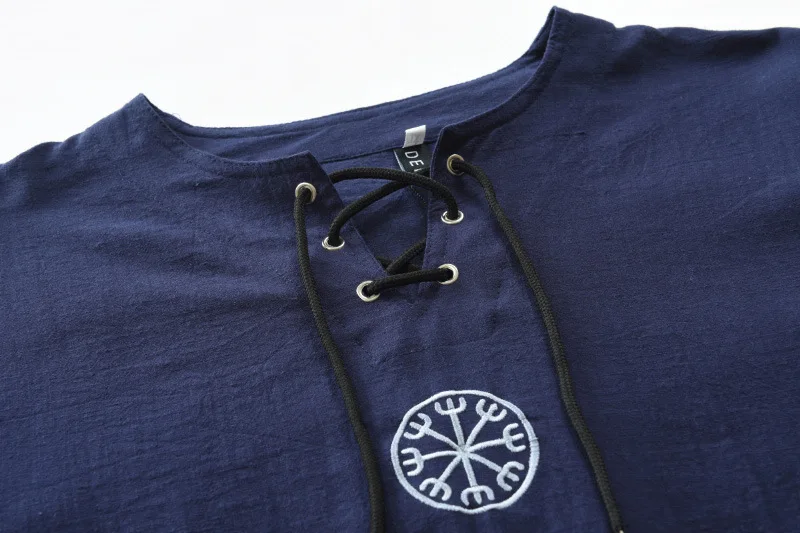 Уникальный дизайн винтажный стиль мужская футболка размера плюс с вышивкой древнего Викинга на шнуровке v
