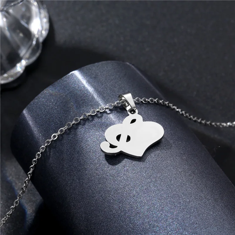 

Hot Music Note Treble Musical Symbol G Clef Gift Statement Heart Necklace Stainless Steel Link Chain Pendant For Woman Man
