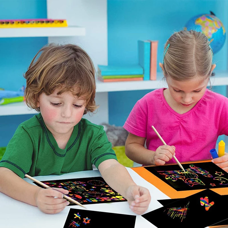 40pcs Scratch Rainbow Papers Classic Gear Spirograph Drawing Set Animal Geometric Painting Stencils Rulers Kids Art Carft Toys | Игрушки и