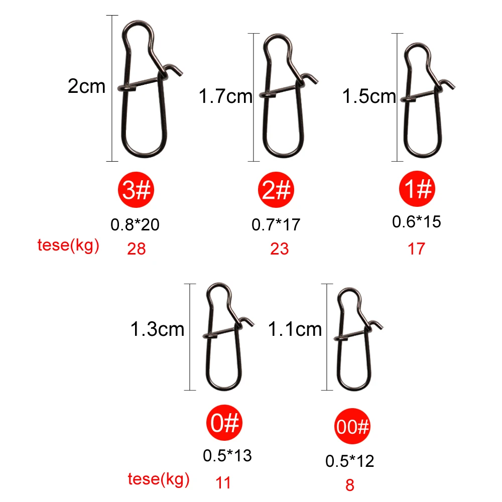 Фото 100pcs/set LUSHAZER Fast Clip Lock Fishing Connector Stainless Steel Safety Pin Swivel Fishing Tackle Tool for Lures Fishhooks №3