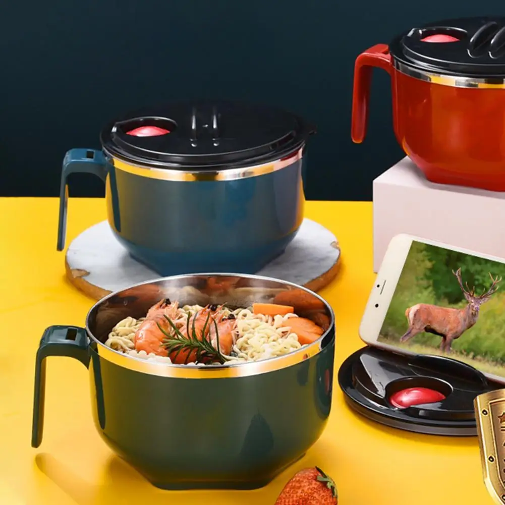 

1000ml/1300ml Excellent Noodle Bowl Eco-friendly Good Seal Performance Stainless Steel BPA Free Soup Liquid Bowl for Home