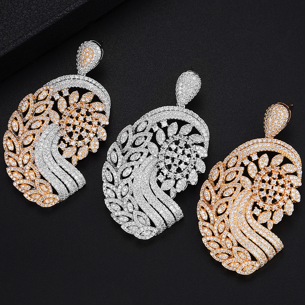 

Женские серьги-подвески с фианитом, в виде большого подсолнуха