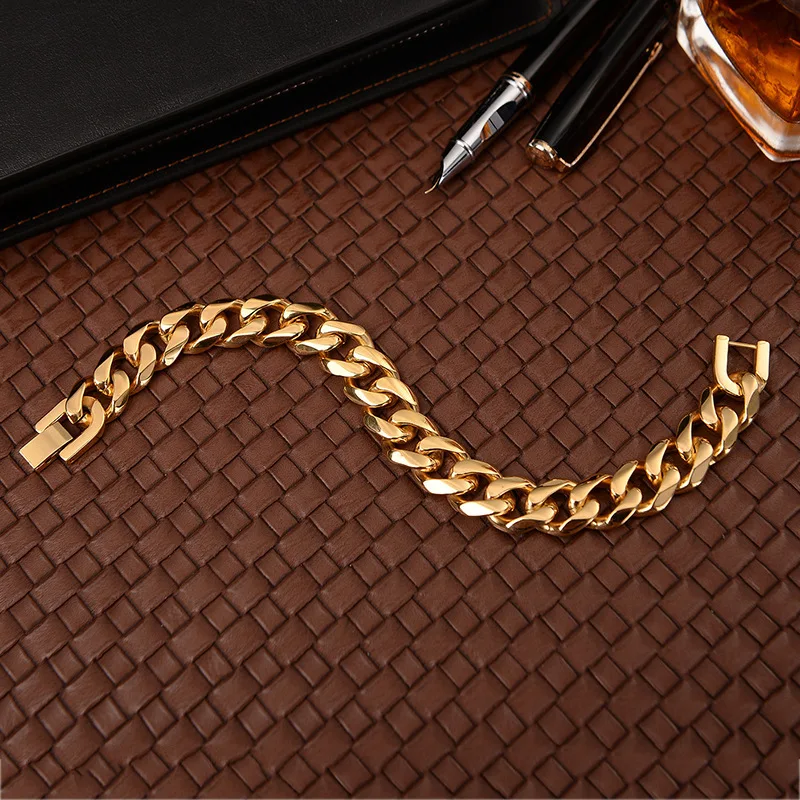 

Trendy Hip Hop Men Bracelet Casual Stainless Steel Gold Thick Cuban Chain Luxury Unisex Women Exquisite Jewelry Gift