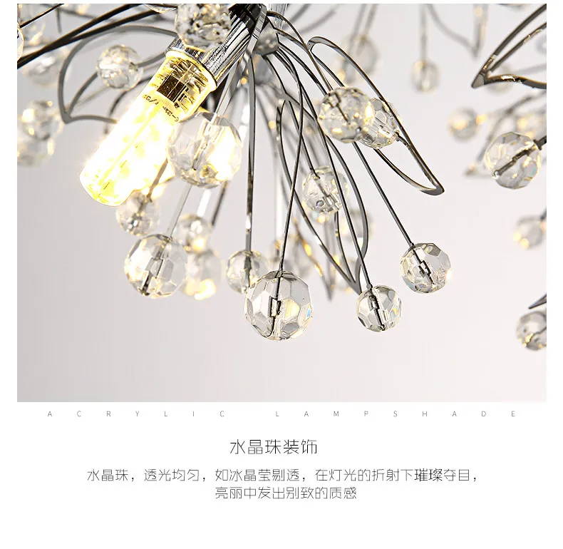 

Modern Chrome LED chandelier lighting Nordic restaurant pendant lamps bedroom fixtures dining room crystal hanging lights