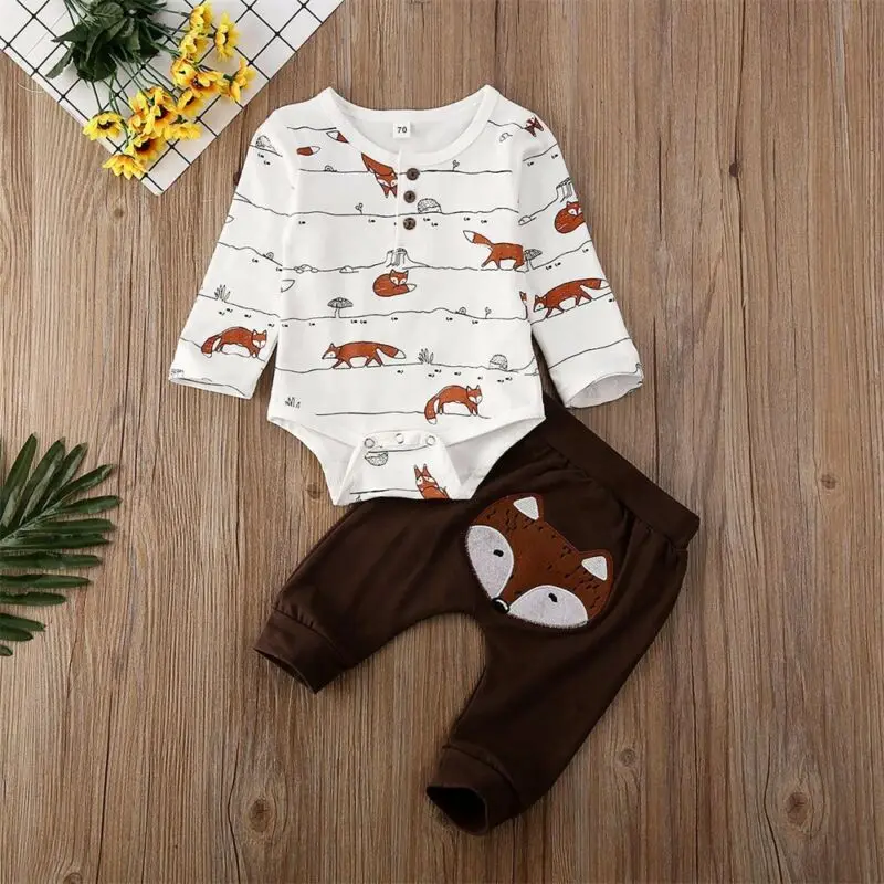 

Newborn Baby Boy Clothes Romper Top Jumpsuit Pants Animal Print 2Pcs Outfit Set