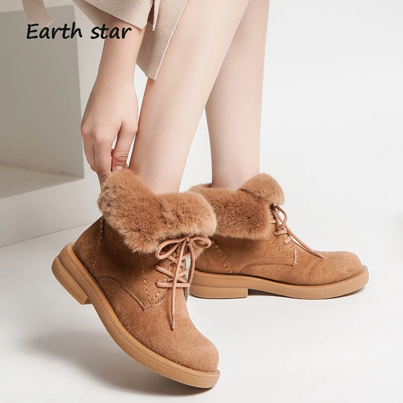 

Boots Shoes Women Warm Snow Boots with Fur Long Plush Fashion Ladies Warm Ladies footware Female botas mujer Ankle Boots Brown