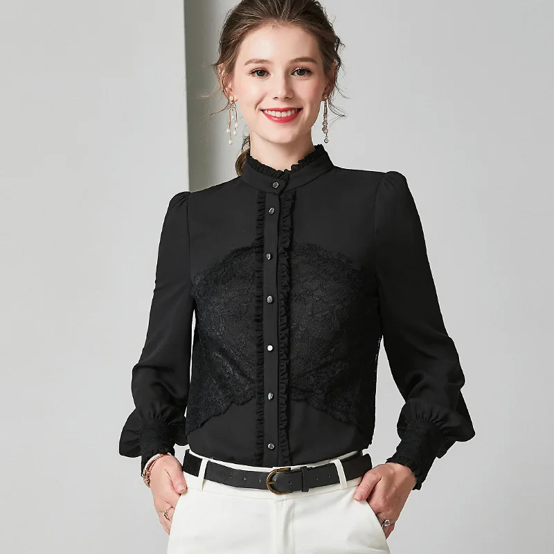 Блуза из натурального шелка Женские топы и блузки модная одежда на весну осень