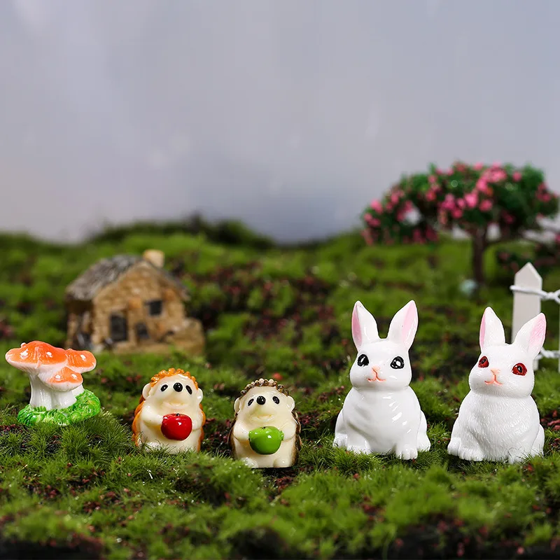 

Cute Rabbit Ornament Hedgehog Mushroom Succulent Potted Flower Pot Fairy Garden Decor Landscape Model Resin Figurines Miniatures