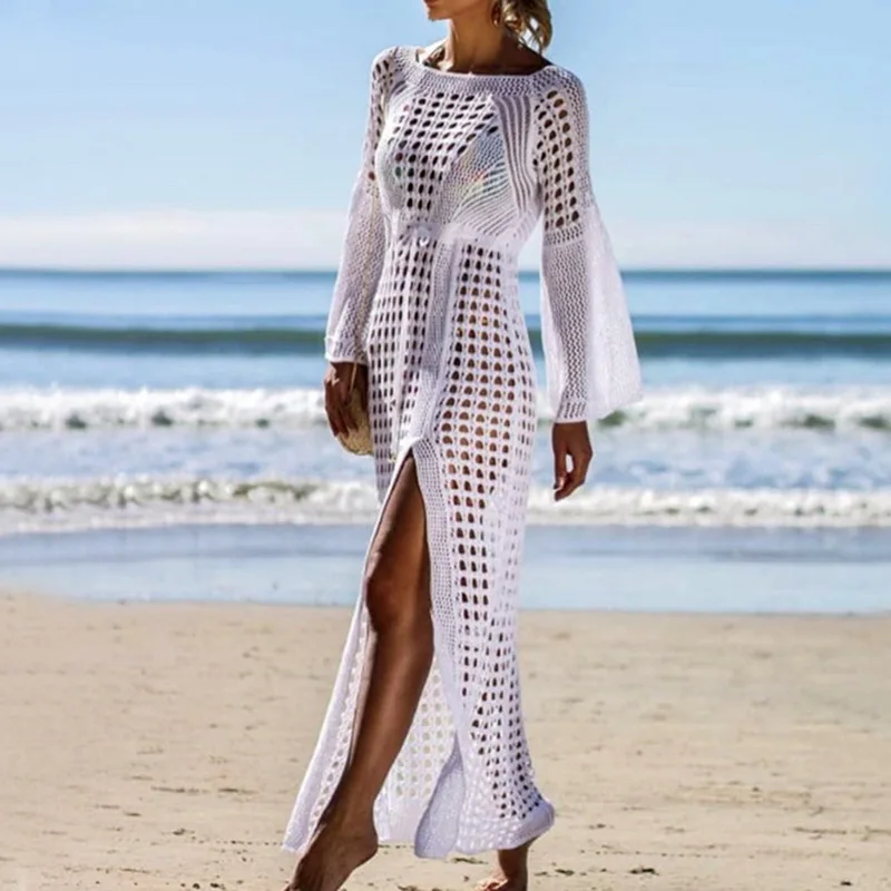 Женское пляжное платье-туника с высоким разрезом летняя пляжная одежда для
