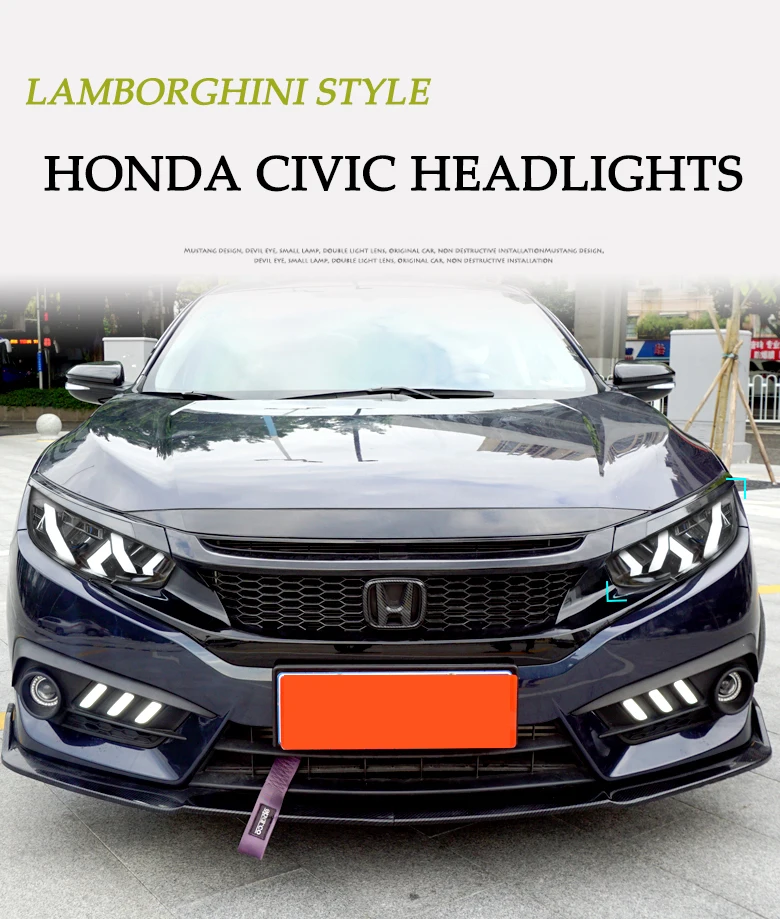 DY_L автомобили Стайлинг корпус передней фары для Honda CIVIC X G10 MK10 Bugatti стиль фары все светодиодные ходовые огни Светодиодный задний противотуманный фонарь