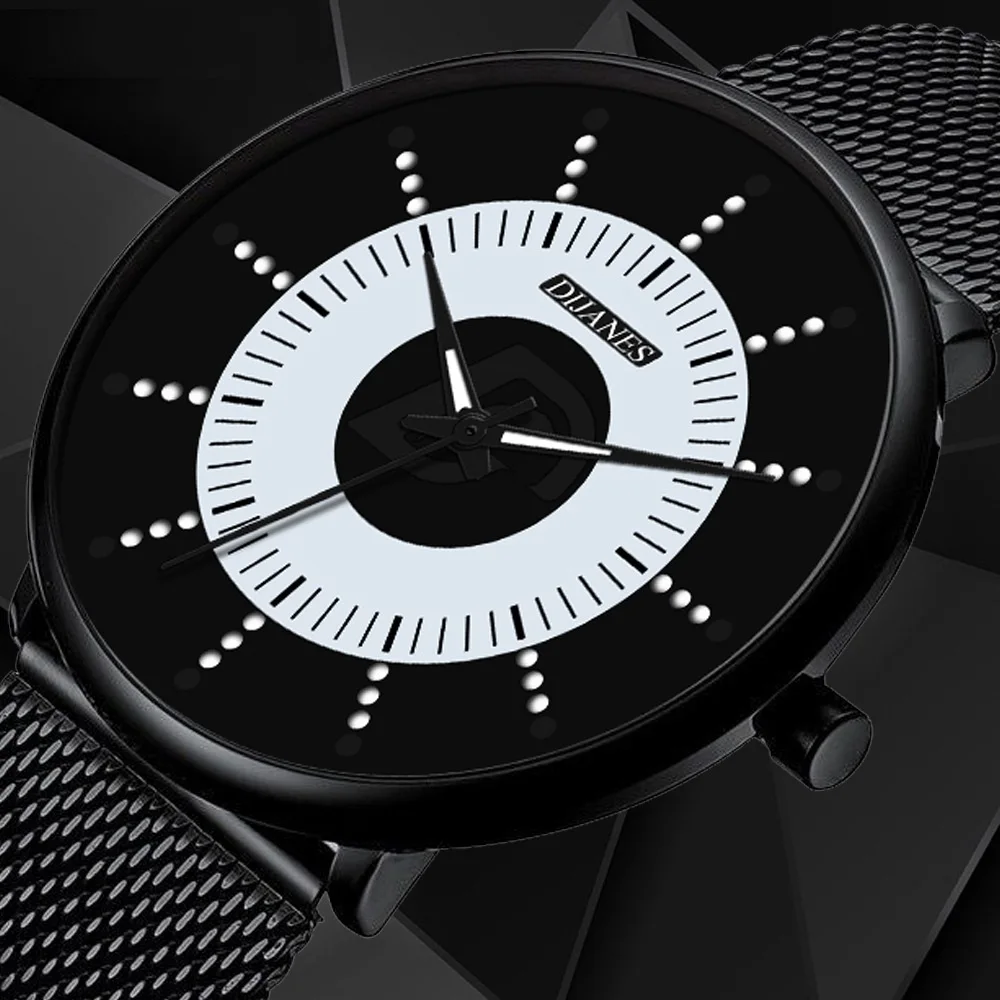 Часы мужские кварцевые ультратонкие светящиеся наручные со стальным сетчатым