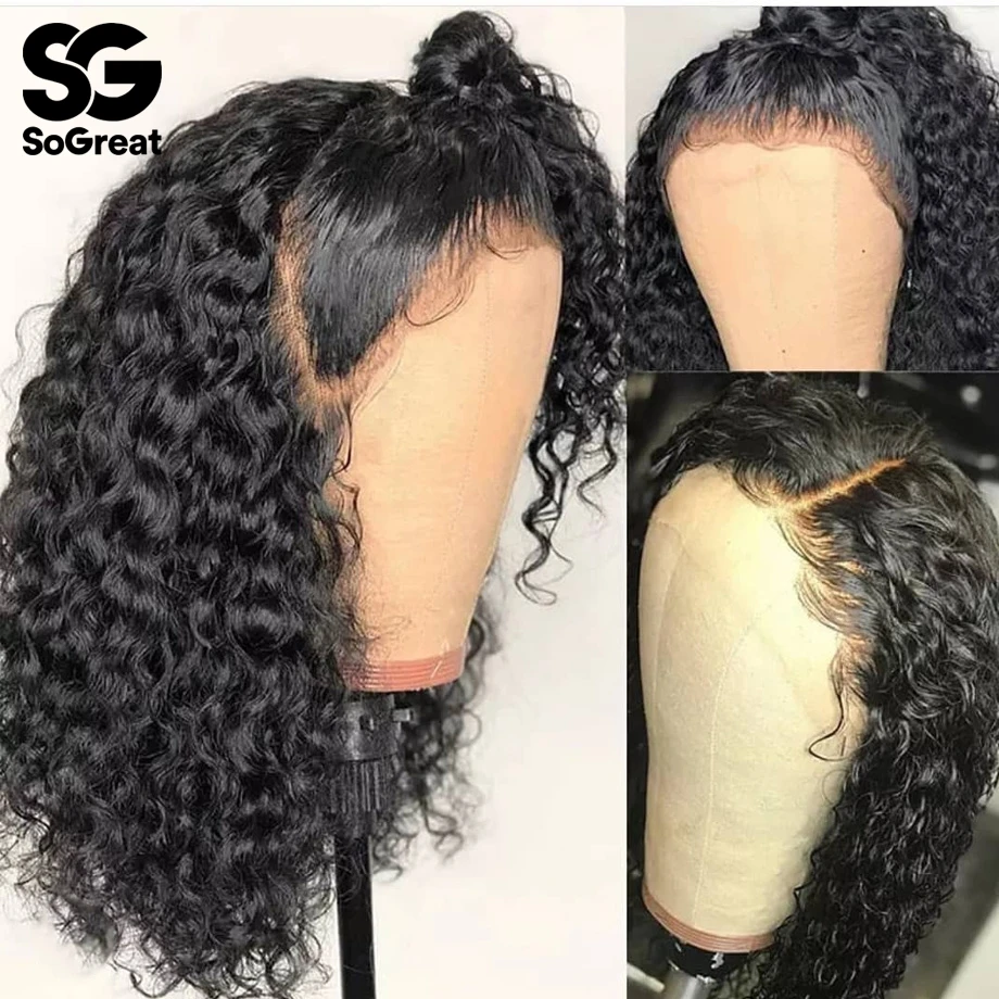 Парик из человеческих волос с кудрявыми кружевами спереди свободные глубокой