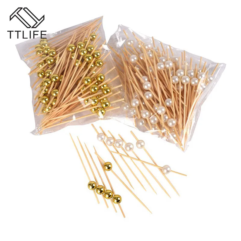 

100PCS Disposable Bamboo Forks Party Tableware Wedding Supplies Buffet Fruit Desserts Sticks Cupcake Toppers Cocktail Picks
