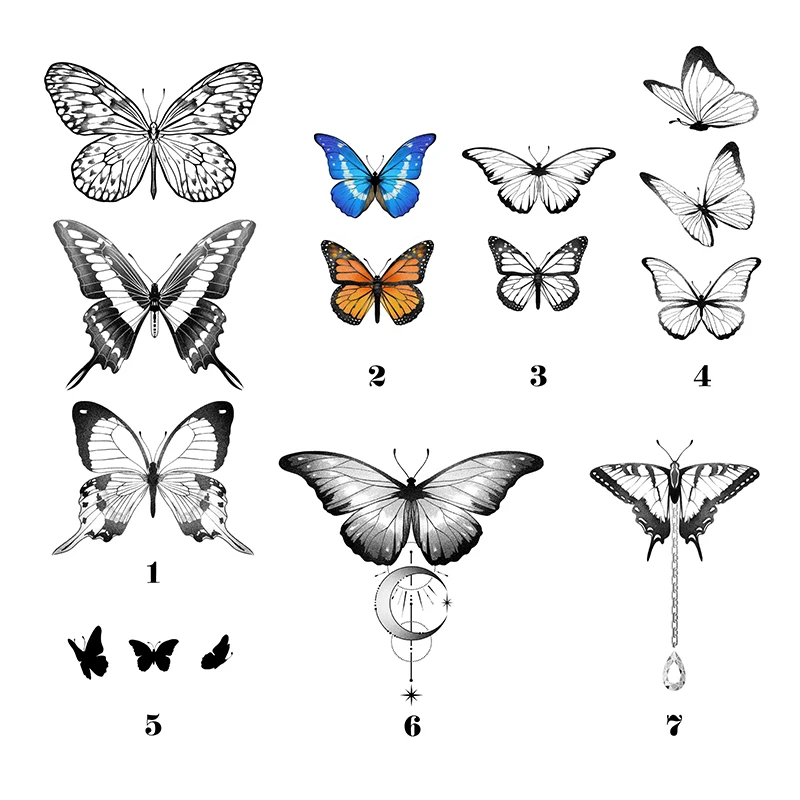 

104MM×74MM Butterfly Value Combination Tattoo Sticker Waterproof Men and Women Long Lasting Dark Gothic