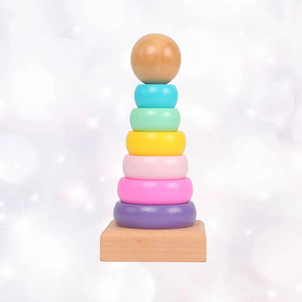 

1 Set Children Creative Rainbow Stacking Game Seven-color Building Blocks Tower Educational Toys Wooden for Kids and Bab