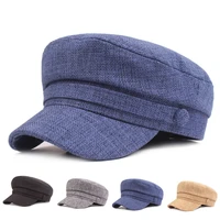 new simple solid women army military hats vintage trend mens flat caps cotton linen couple hat snapback cap navy hat