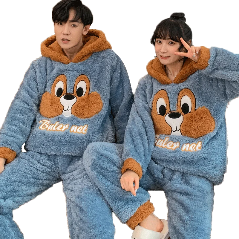 Коралловые кашемировые пижамы для пар зимняя одежда с длинными рукавами мужчин и