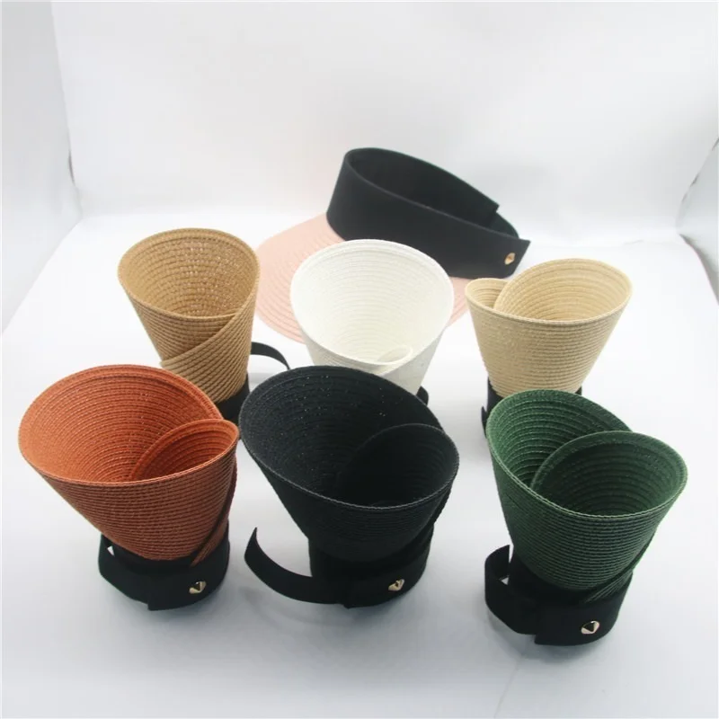 

summer hats outdoor sun protective ponytail straw hat face transparent visor cap panama natural raffia bucket summer women hat