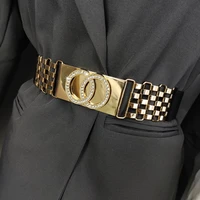 elastic plus size belts for women high quality waist corset belt wide stretch cummerbunds gold chain ceinture femme easy strap