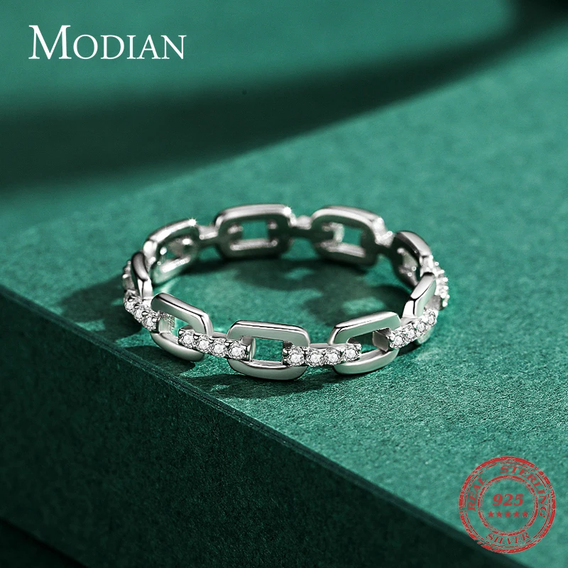 Женское кольцо Modian из серебра 925 пробы с прозрачным фианитом | Украшения и