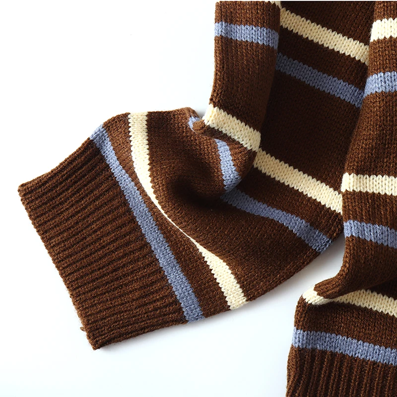 Полосатые винтажные свободные акриловые вязаные свитера с круглым вырезом