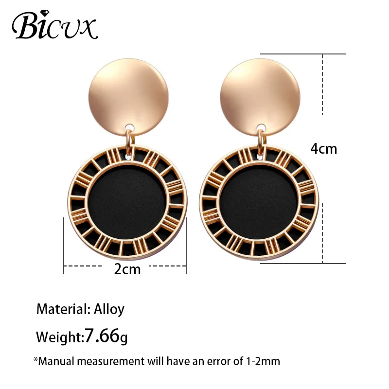 

BICUX 2019 New Fashion Dangle Hanging Korean Drop Earrings for Women Statement Vintage Black Gold Pendant Earring Brinco Jewelry