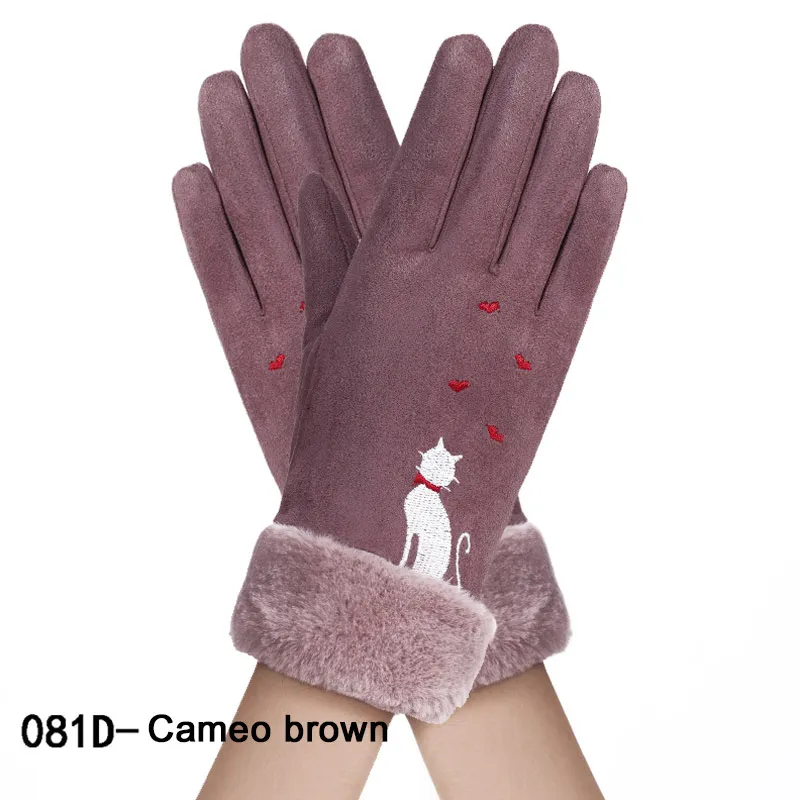 27 New Winter Female Lace Warm Cashmere Three Ribs Cute Mittens Double Thick Plush Wrist Women Touch Screen Driving Gloves - Цвет: 27