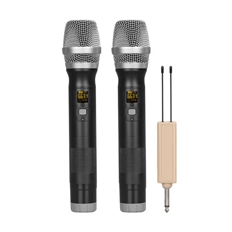 

Universal wireless microphone system UHF 2 channel home karaoke singing speech outdoor lever audio microphone