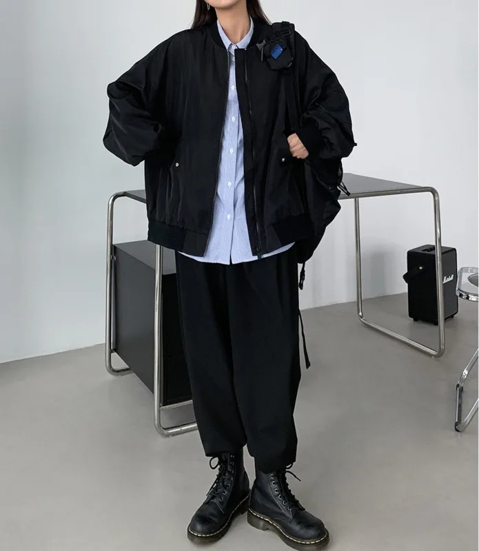 

Jackets Women Family Spring And Autumn Soft Silhouetted Pilot Jacket Women's Loose Handsome Street Thin Coat
