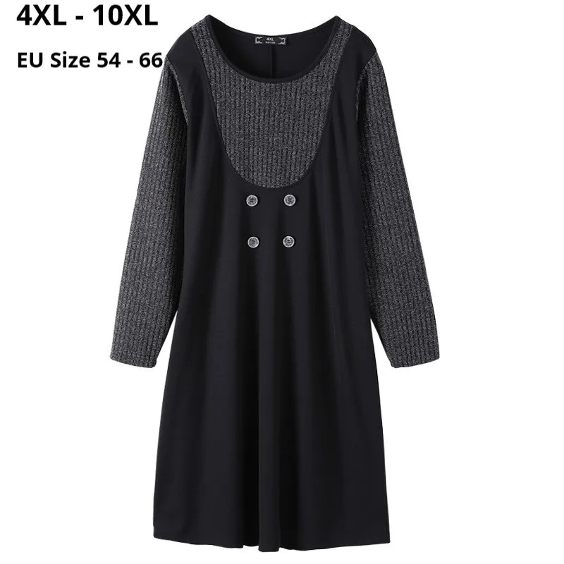 

Большие размеры 10XL 8XL 6XL 4XL Модные женские осенне-зимние платья с длинными рукавами Женские Черные Серые Лоскутные облегающие платья для жен...