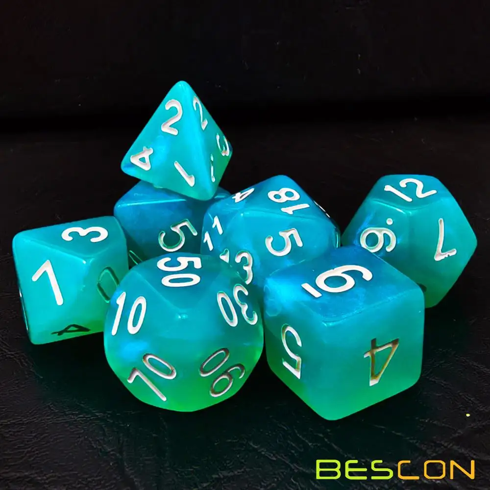 Bescon Набор кубиков из лунного камня, Bescon многогранные игральные кости для ролевых игр с эффектом лунного камня павлин синий, бирюзовый, фиолетовый жемчуг