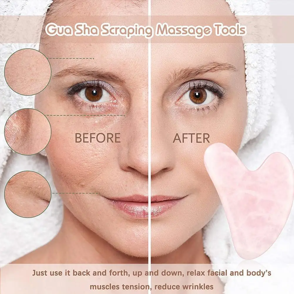 

New Natural Rose Quartz Gua Sha Board Pink Jade Stone Body Eye Scraping Plate Acupuncture Massage Relaxation Health Care