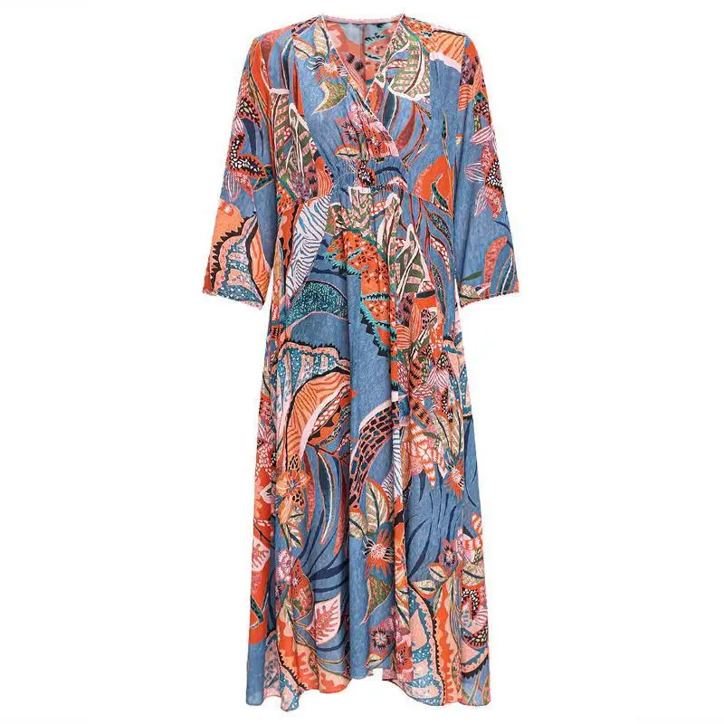 

Cross V-neck High-end Silk Printed Silk Dress Shows Slim New Spring 2021 Feminine Style Elegant Dress