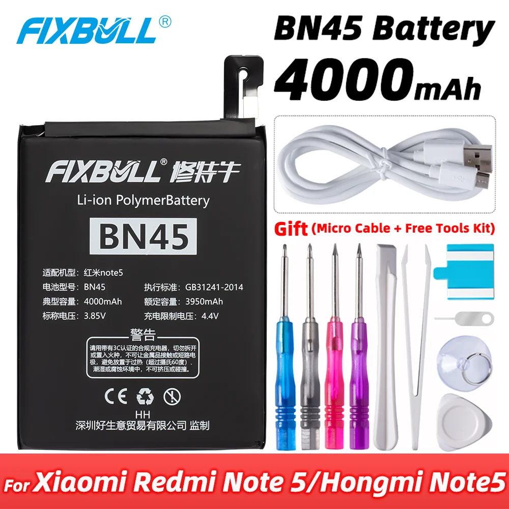 FIXBULL 100% Новый оригинальный мобильный телефон BN45 батарея для Xiaomi Redmi Note 5 Hongmi Note5 Замена литиевых батарей 4000 мАч