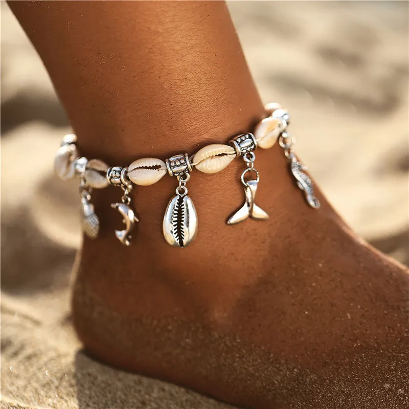 Bohemian Ocean Beach Starfish Turtle Shell Pendant Anklets Multi Layered Beads Ankle Bracelet Foot Jewel | Украшения и аксессуары