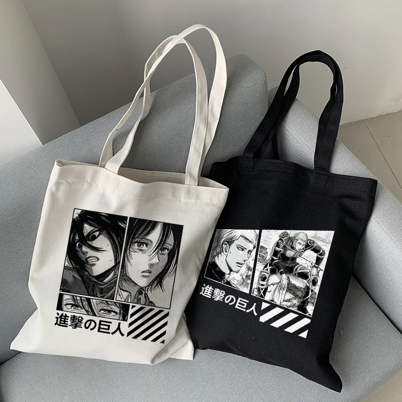 

Attack on Titan Canvas Bag Japanese Anime Dark Gothic Women Bag Large-capacity Casual Shopper Bag Harajuku Women Shoulder Bags