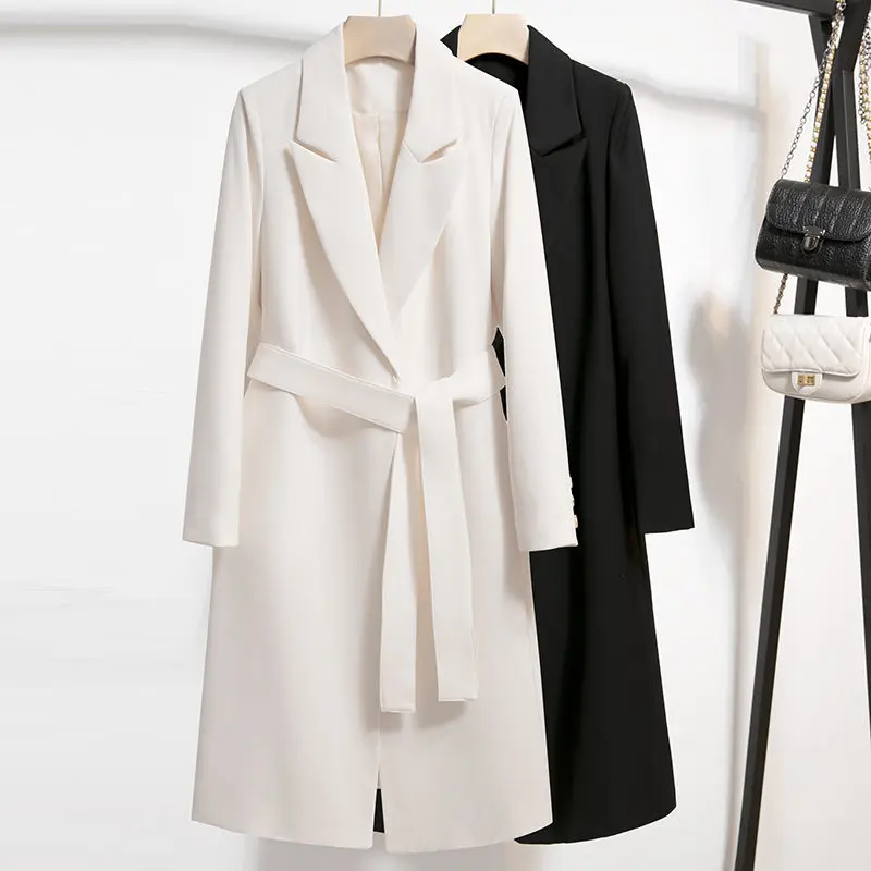 2022 Spring Mid-Length Suit Jacket Women's Solid Color Lace-Up Leisure Temperament Fashion Drape Blazer Coat Windbreaker M2038