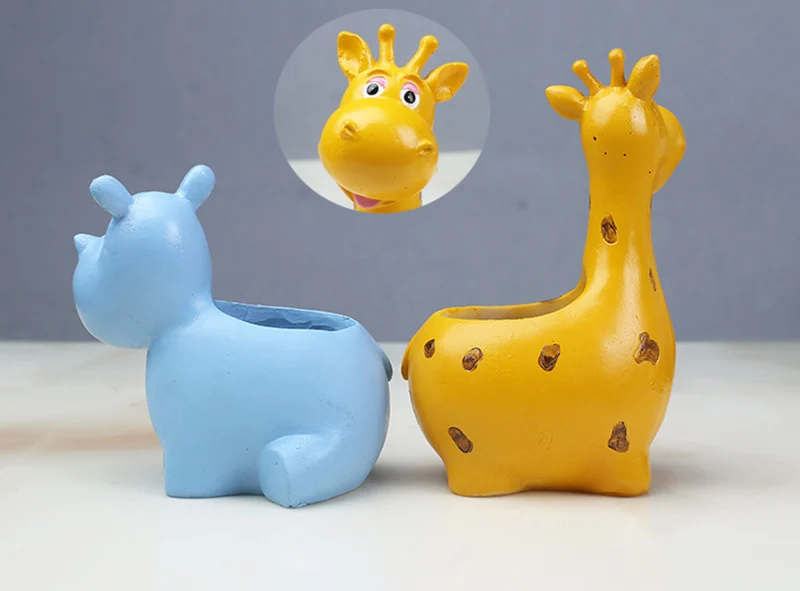 Креативные смоляные горшки для цветов в виде гиппопопотама жирафа планшетов
