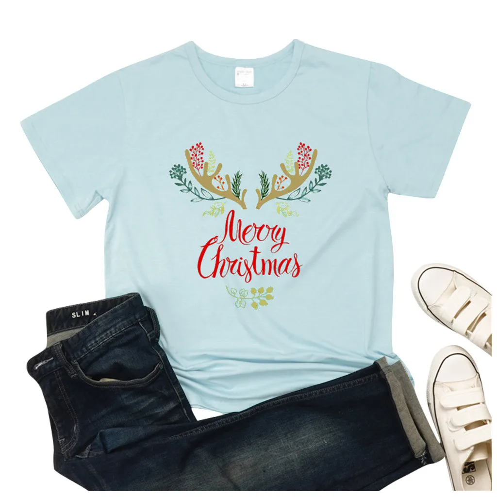 Рождественская женская блуза Рождественский топ с буквенным принтом рукав три