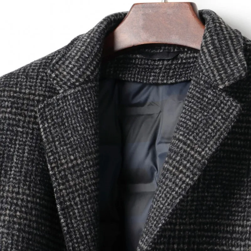 

New Mens Long Loose Single Breasted Fashion Cashmere Coat Pockets Spliced Turn-Down Collar Thicken Casual Down Woolen Coat