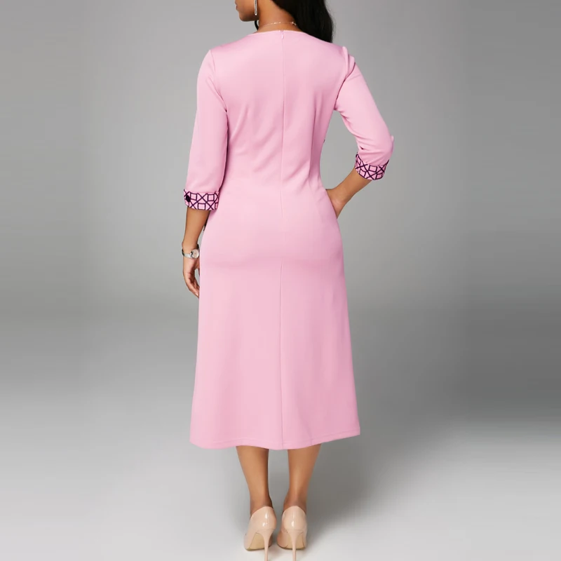 Женское платье миди в клетку с круглым вырезом и карманами|Женские платья| |